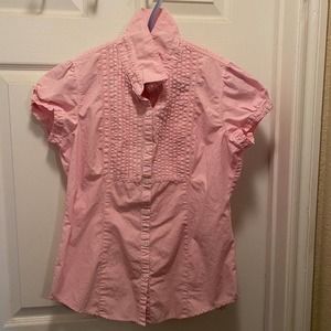 American Eagle Outfitters Pink and White striped short sleeve button down